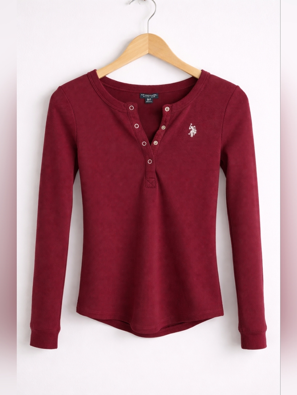 U.S. Polo Assn. Burgundy Waffle Knit Henley Top Size Small